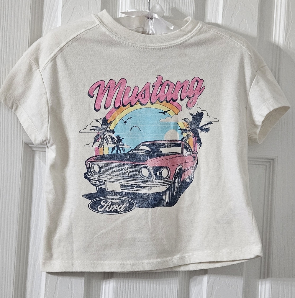 Ford Mustang Kids Tee - Cream and Pink